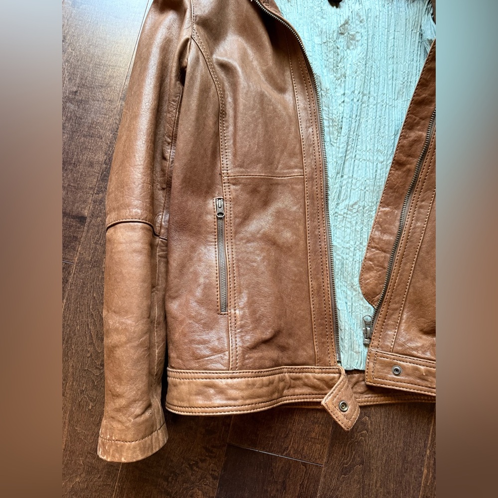 Danier Whiskey Brown Genuine Leather Zip up Jacket with Hood XSmall - Picture 6 of 14